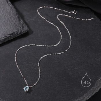 Tiny Genuine Blue Topaz Crystal Oval Pendant Necklace, 4 of 11