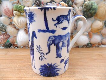 Set Of Six Straight Mugs In Blue Safari Design, 5 of 12