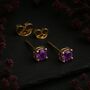 Solid 9ct Yellow Gold February Amethyst Birthstone Stud Earrings, thumbnail 4 of 5
