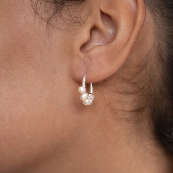 Sterling Silver Pearl Small Hoop Earrings, 4 of 9