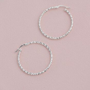 Sterling Silver Textured Large Hoop Earrings, 2 of 7