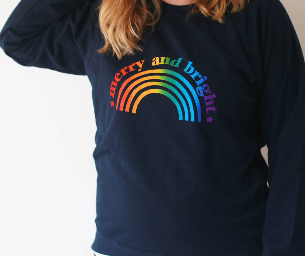Merry And Bright Rainbow Christmas Jumper