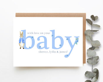 Personalised Blue Rabbit Baby Shower Card, 3 of 5