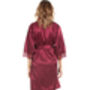 British Made Burgundy Short Satin Dressing Gown With Lace Detail, thumbnail 4 of 5