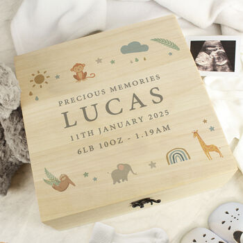 Personalised Safari Animals Wooden Keepsake Box, 2 of 4