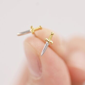 Tiny Dagger Sword Stud Earrings In Sterling Silver, 6 of 11