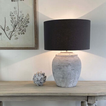 Large Ribbed Pale Grey Distressed Table Lamp Base, 4 of 12