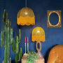 Wilma Fringed Hessian Lampshade In Pickle Green And Antique Gold, thumbnail 4 of 4