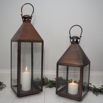 Tall Antique Copper Candle Lantern Two Sizes, 3 of 12