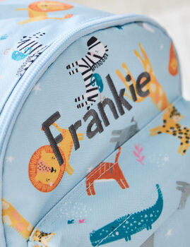 Personalised Blue Safari Mini Backpack With Compartment, 3 of 7