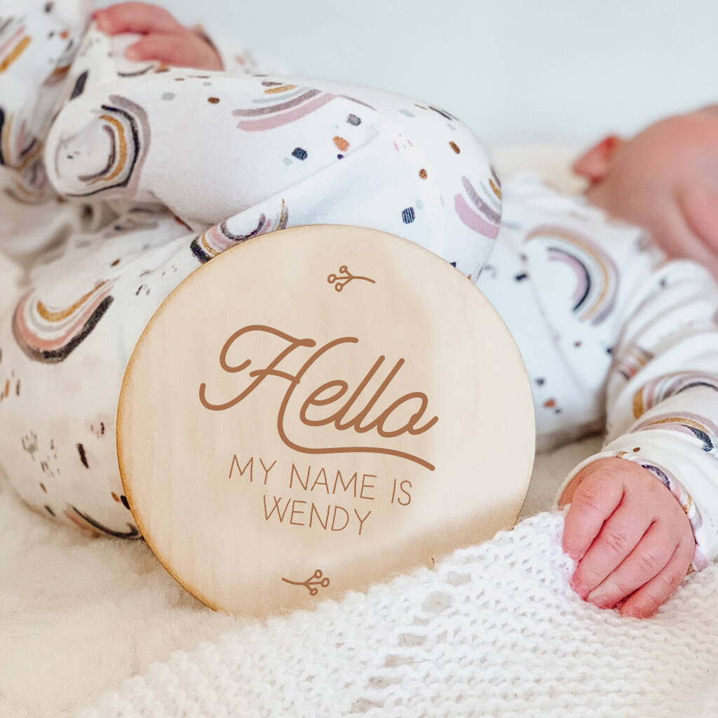 Personalised 'Hello My Name Is' Wooden Baby Plaque, 1 of 2