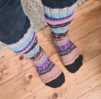Fair Isle Folk Sofa Socks 100% Wool, 3 of 6
