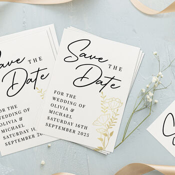 Personalised 'Save The Date' Invites Gold Floral Set Of 36, 3 of 5