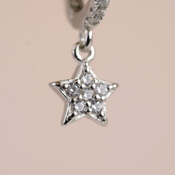 Sterling Silver And Diamante Star Huggie Earrings, 6 of 7