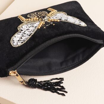 Black Velvet Bee Embroidered Pouch, 3 of 4