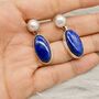 Lapis Lazuli And Pearl Sterling Silver Earrings, thumbnail 4 of 9