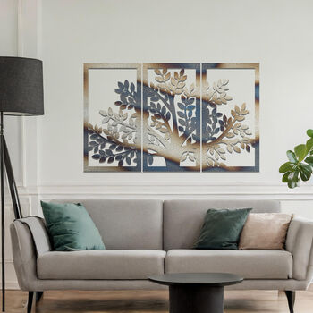 Modern Metal Tree Triptych Wall Art Panel Set For Living Room Or Hallway Decor, 9 of 11