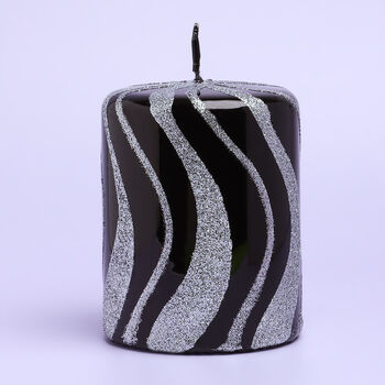 G Decor Black And Silver Spiral Glitter Glass Candles, 5 of 7