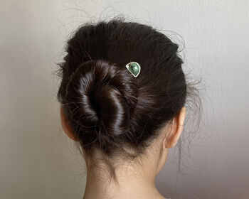 Fan Shaped Emerald Hair Stick In Solid Sterling Silver, 2 of 3