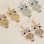 Silver/Gold Plated Encrusted Owl Earrings, thumbnail 2 of 10