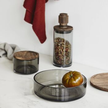 Basil Smoked Glass Storage Jar With Wooden Lid, 4 of 5