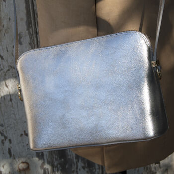Structured Leather Crossbody Gold Or Silver Handbag, 3 of 12