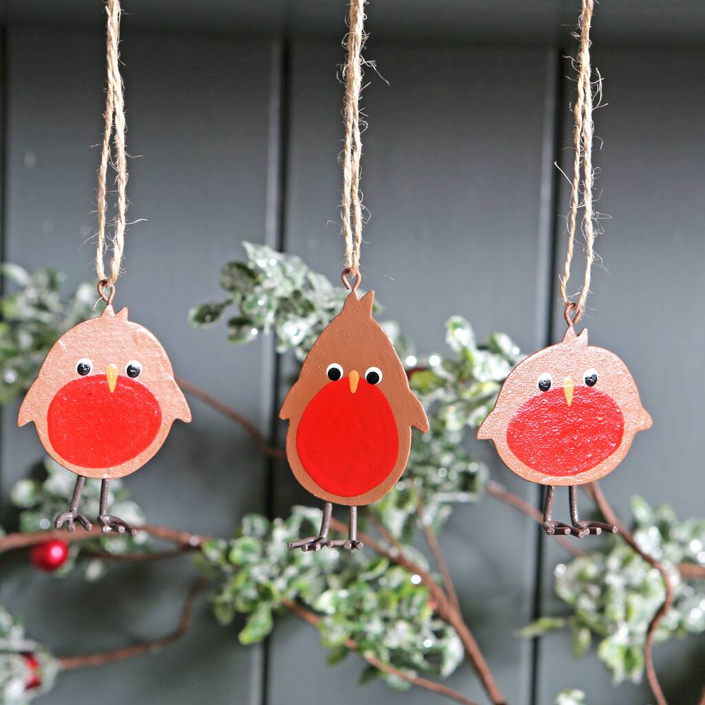 Set Of Three Christmas Robin Tree Decorations By Red Berry Apple