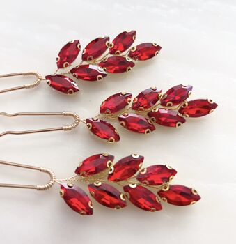 Vibrant Red Crystal Hair Pins, 2 of 7