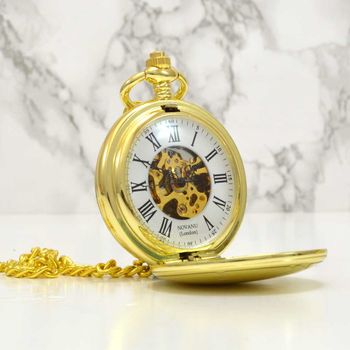 Gold With Roman Numerals Personalised Pocket Watch, 2 of 4