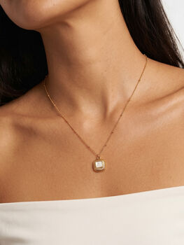 Gold Square Pearl Necklace With Bobble Chain, 2 of 7