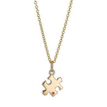 Solid 9ct Gold Jigsaw Puzzle Necklace With Ruby, 2 of 4