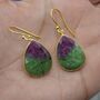 Ruby Zoisite Earrings: Gold Plated Silver, Anyolite, Teardrop Or Rectangular Dangle Drop, thumbnail 11 of 12