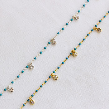 Cz Turquoise Gold Plated Or Sterling Silver Anklet, 3 of 5
