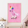 Personalised Pride Pink Cockatoo Rollerskates Art Print, thumbnail 2 of 6