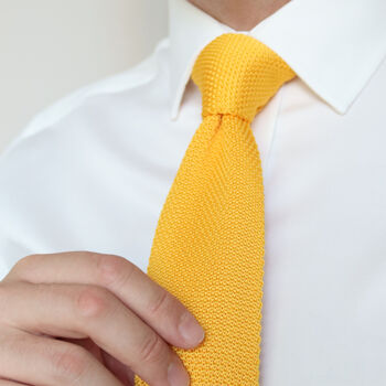 Mustard Yellow Diamond End Knitted Neck Tie In 100% Soft Polyester, 3 of 11