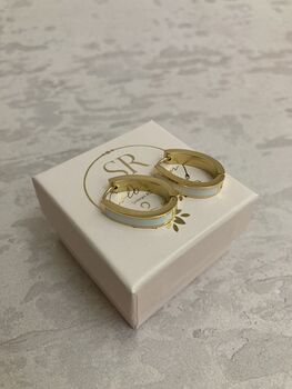 Gold Plated White Colour Block Hoop Earrings, 2 of 3