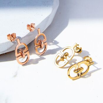 Interlinked Gold Plated 'D' Charm Drop Earrings, 3 of 5