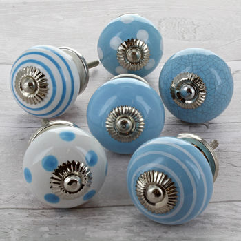 Blueish Gray Ceramic Cabinet Knobs - 1.5 Inch Porcelain Drawer Pulls With Zinc Alloy