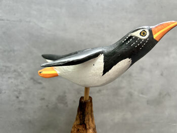 Handmade Wooden Cliff Diving Penguin Sculpture Ornament, 8 of 11
