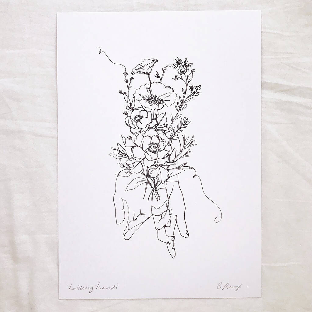 Holding Hands Line Drawing Print By Gem Pang Illustration