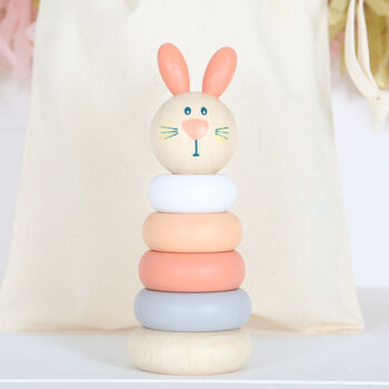 Wooden Bunny Stacking Toy With Personalised Bag, 2 of 4
