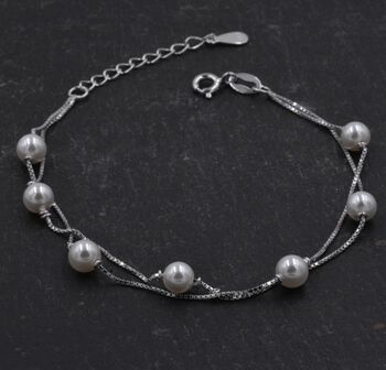 Sterling Silver Pearl Minimalist Charm Layer Bracelet, 3 of 12