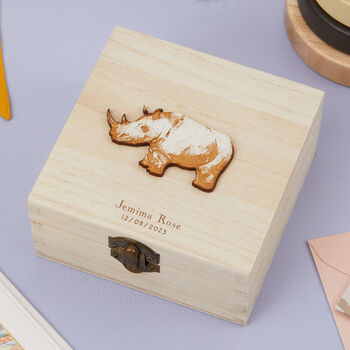 Personalised New Baby Rhino Trinket Box, 2 of 2