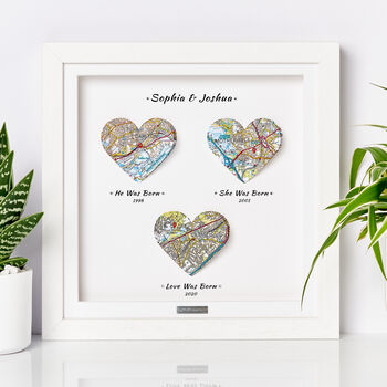 Personalised Crystal Anniversary 3D Heart Map Locations Print, 3 of 12