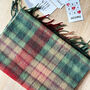 Men's Green Red Tartan Check Wool And Cashmere Blend Scarf, thumbnail 2 of 5