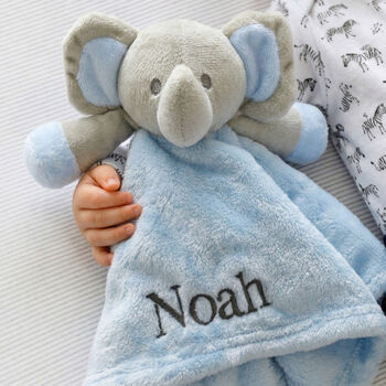Personalised Blue Elephant Baby Comforter, 2 of 5