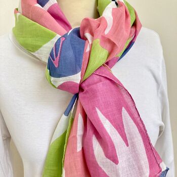 100% Organic Cotton Pink And Green Retro Poppy Scarf, 6 of 7