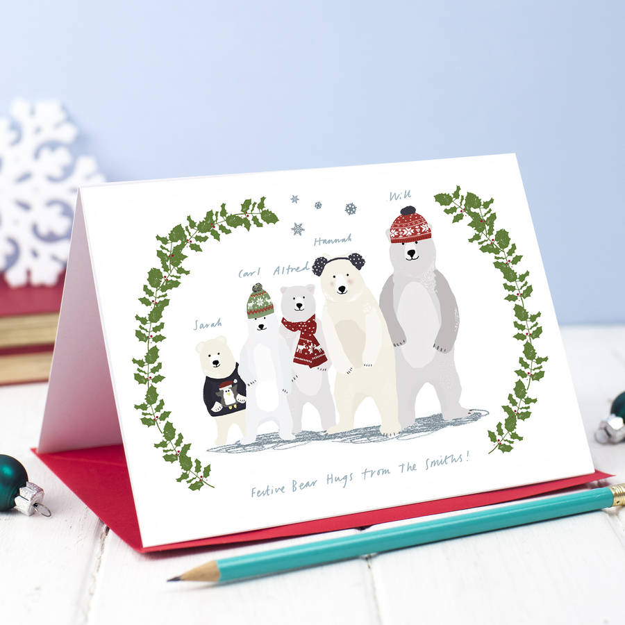 Pack Of Five Personalised Christmas Polar Bear Card By Hanna Melin ...