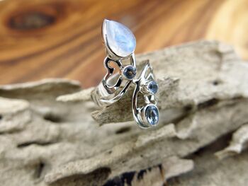 Moonstone And Blue Topaz Wrap Around Ring, 6 of 8