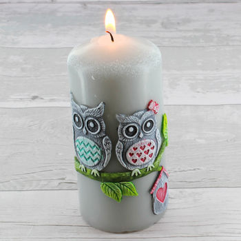 Owl Figure, Owls Couple Ball, Pillar, Tea Light Candles, 8 of 10